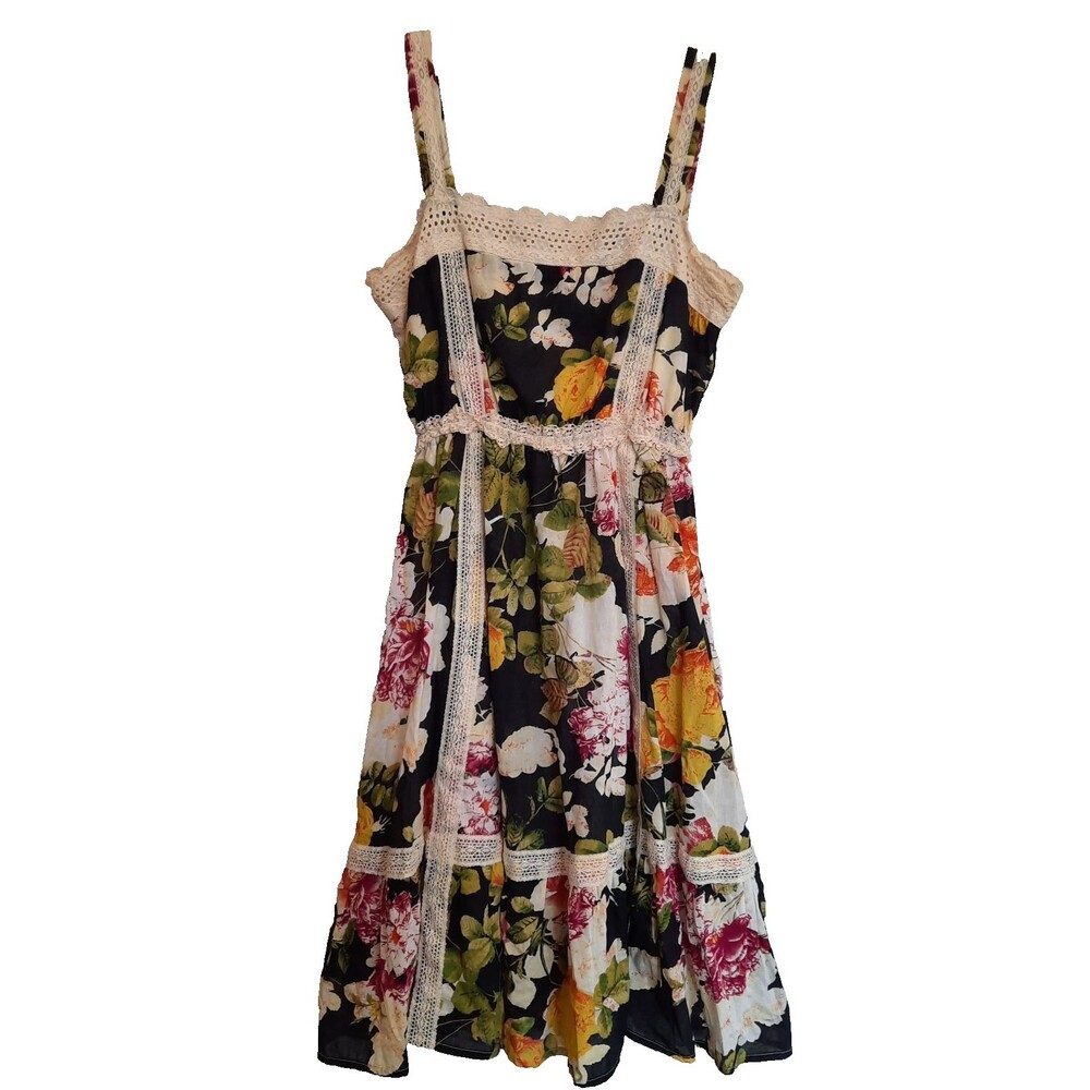 FROCK SHOP Dress Floral Eyelet Lace Lined 100% Cotton Size Small